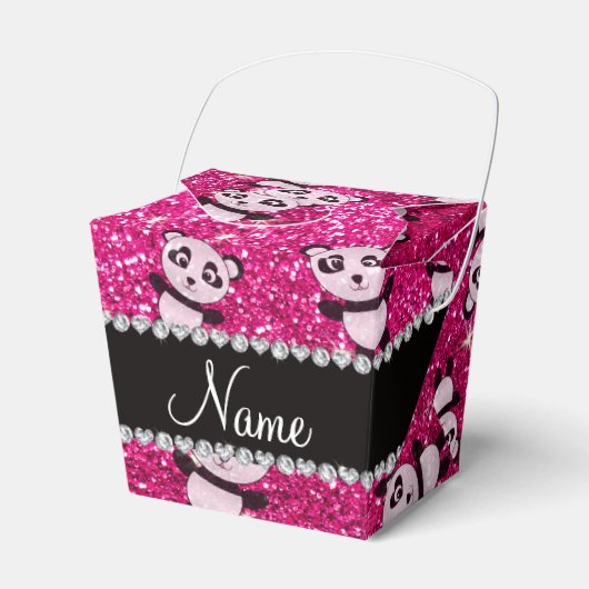 Persoonlijke benaming neon hot roze glitter pandas bedankdoosjes (Voorkant Zijde)