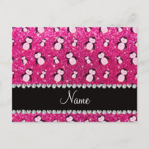 Persoonlijke benaming neon hot roze glitter pingui briefkaart