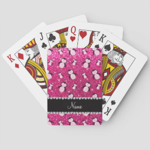 Persoonlijke benaming neon hot roze glitter pingui speelkaarten