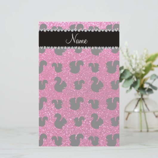 Persoonlijke benaming neon hot roze glitter squirr briefpapier (Staand voorkant)