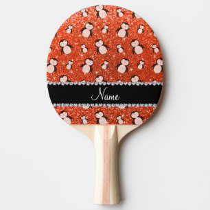 Persoonlijke benaming neon oranje glitter pinguins tafeltennisbatje