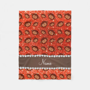 Persoonlijke benaming neon oranje glitterapen fleece deken