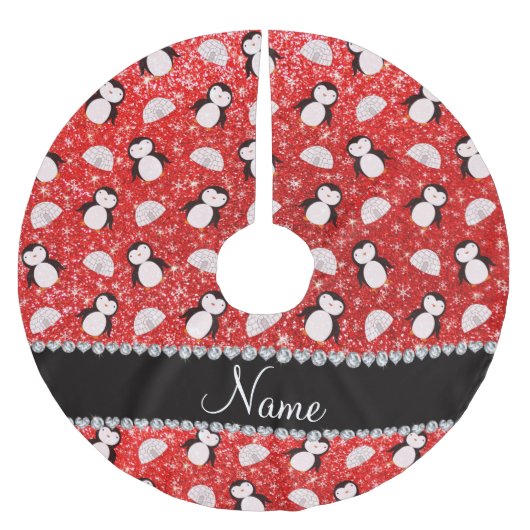 Persoonlijke benaming neon red glitter pinguins ig kerstboom rok (Voorkant)