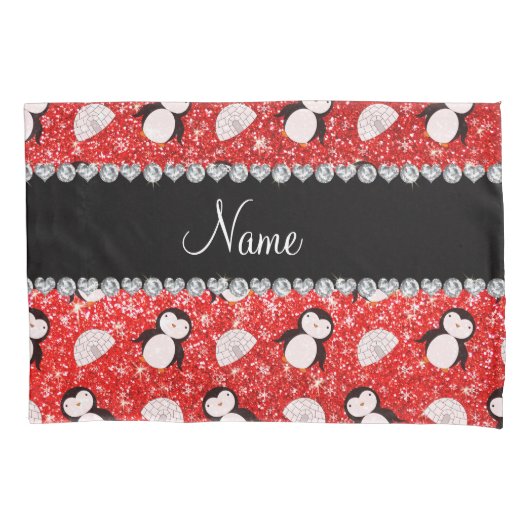 Persoonlijke benaming neon red glitter pinguins ig kussensloop (Voorkant)