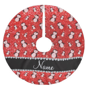 Persoonlijke benaming neon red glitter pinguins kerstboom rok