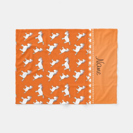 Persoonlijke benaming oranje regenboogeenhoorns fleece deken (Voorkant (Horizontaal))
