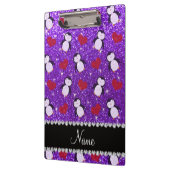 Persoonlijke benaming paarse glitter pinguins hart klembord (Links)
