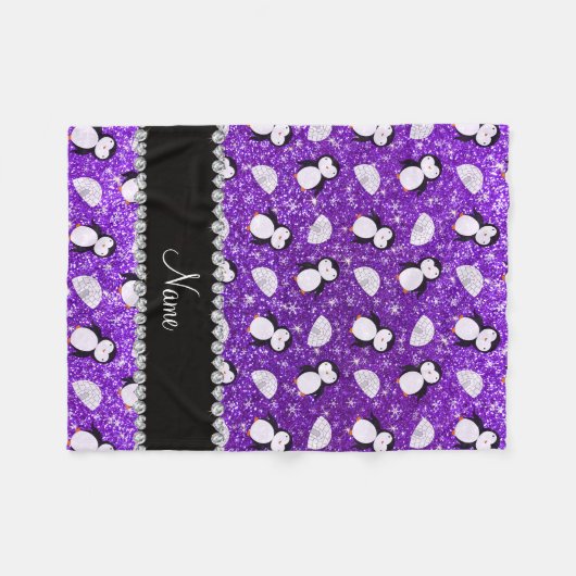 Persoonlijke benaming paarse glitter pinguins iglo fleece deken (Voorkant (Horizontaal))