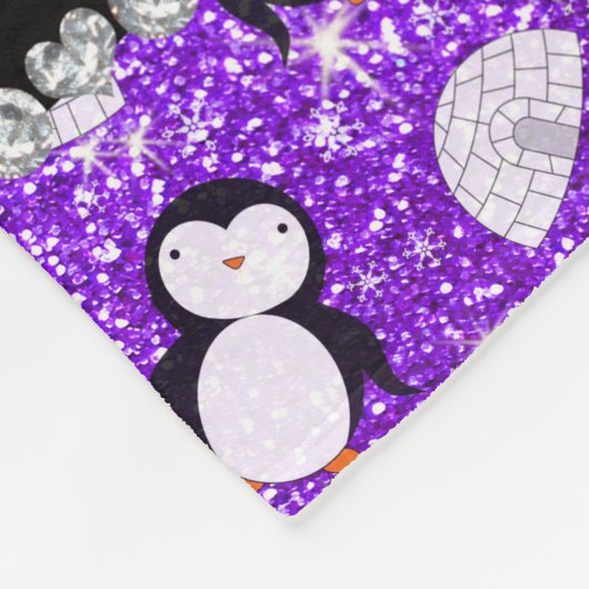 Persoonlijke benaming paarse glitter pinguins iglo fleece deken (Hoek)
