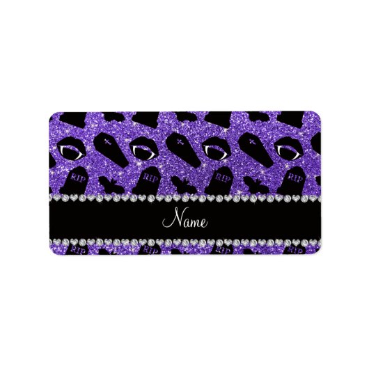 Persoonlijke benaming paarse glitter vampire etiket (Voorkant)