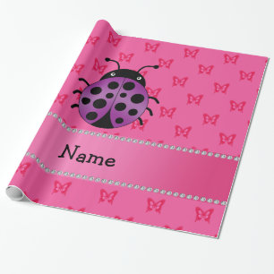 Persoonlijke benaming paarse ladybug roze butterfl cadeaupapier