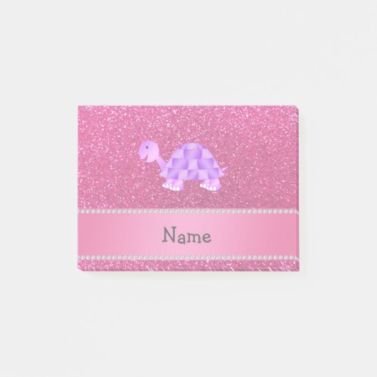 Persoonlijke benaming paarse schildpad roze glitte post-it® notes (Voorkant)