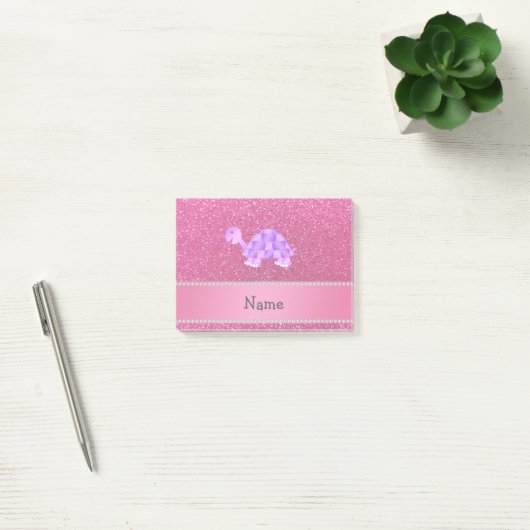 Persoonlijke benaming paarse schildpad roze glitte post-it® notes (Kantoor)