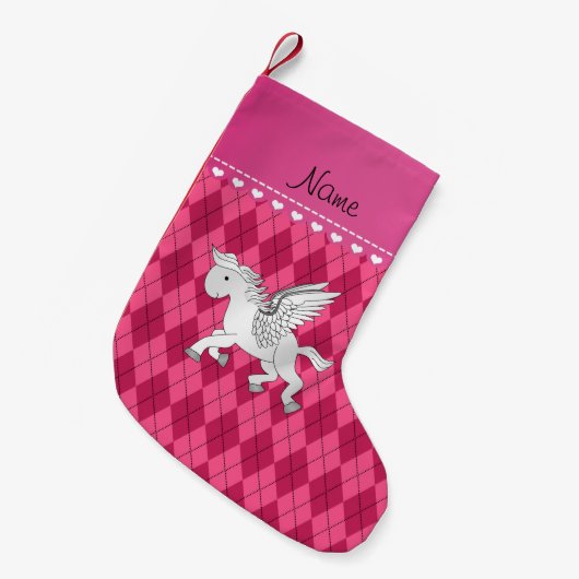 Persoonlijke benaming pegasus roze argyle kleine kerstsok (Voorkant (Hangend))