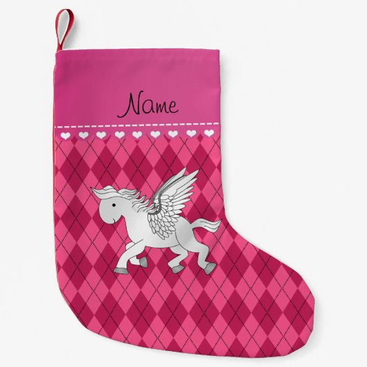 Persoonlijke benaming pegasus roze argyle kleine kerstsok (Voorkant)