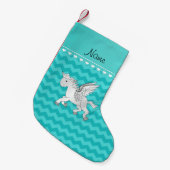 Persoonlijke benaming pegasus turquoise chevrons kleine kerstsok (Voorkant (Hangend))