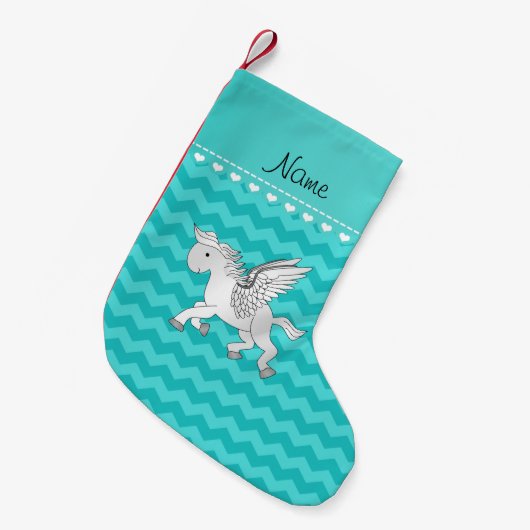 Persoonlijke benaming pegasus turquoise chevrons kleine kerstsok (Voorkant (Hangend))