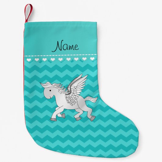 Persoonlijke benaming pegasus turquoise chevrons kleine kerstsok (Voorkant)