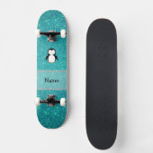 Persoonlijke benaming penguin turquoise glitter persoonlijk skateboard (Voorkant)