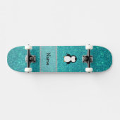 Persoonlijke benaming penguin turquoise glitter persoonlijk skateboard (Horizontaal)