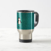 Persoonlijke benaming penguin turquoise glitter reisbeker (Voorkant rechts)