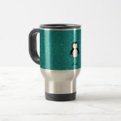 Persoonlijke benaming penguin turquoise glitter reisbeker (Voorkant links)