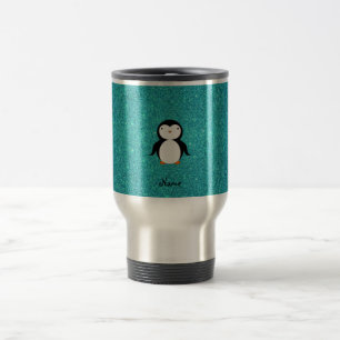 Persoonlijke benaming penguin turquoise glitter reisbeker