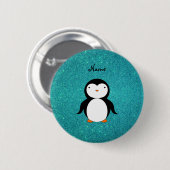 Persoonlijke benaming penguin turquoise glitter ronde button 5,7 cm (Voorkant /achterkant)
