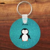 Persoonlijke benaming penguin turquoise glitter sleutelhanger (Voorkant)