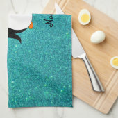 Persoonlijke benaming penguin turquoise glitter theedoek (Quarter Fold)