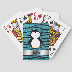 Persoonlijke benaming penguin turquoise glitter ze speelkaarten