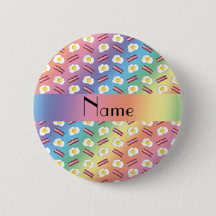 Persoonlijke benaming regenboogbaconeieren ronde button 5,7 cm