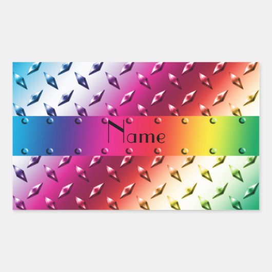 Persoonlijke benaming regenboogdiamant bord staal rechthoekige sticker (Voorkant)