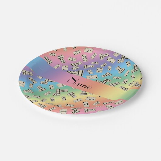 Persoonlijke benaming regenboogdominos papieren bordje (Gekanteld)