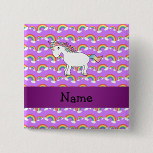 Persoonlijke benaming regenboogeenhoorn paarse reg vierkante button 5,1 cm