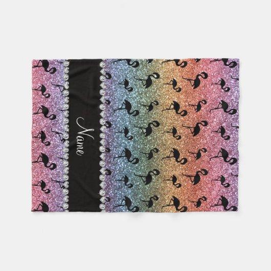 Persoonlijke benaming regenbooglitter flamingos fleece deken (Voorkant (Horizontaal))