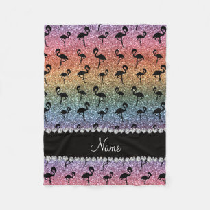 Persoonlijke benaming regenbooglitter flamingos fleece deken