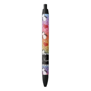 Persoonlijke benaming regenbooglitter pinguïns har zwarte inkt pen