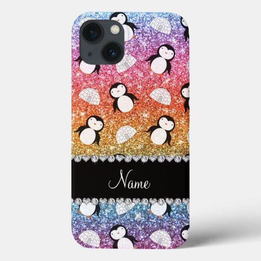 Persoonlijke benaming regenbooglitter pinguïns igl Case-Mate iPhone case (Achterkant)