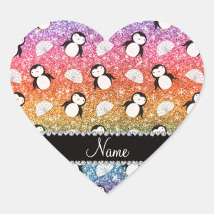 Persoonlijke benaming regenbooglitter pinguïns igl hart sticker