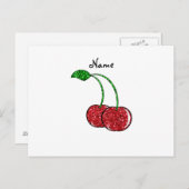 Persoonlijke benaming rode glitter cherry briefkaart (Voorkant / Achterkant)