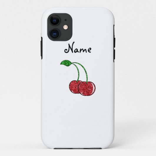 Persoonlijke benaming rode glitter cherry Case-Mate iPhone case (Achterkant)