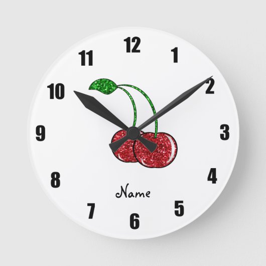 Persoonlijke benaming rode glitter cherry ronde klok (Voorkant)