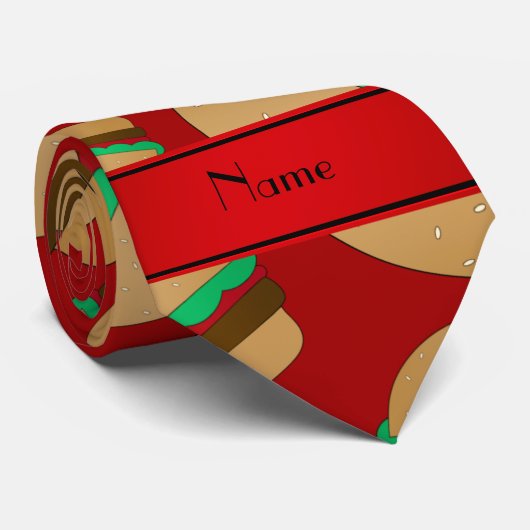 Persoonlijke benaming rood hamburgerpatroon stropdas (Opgerold)