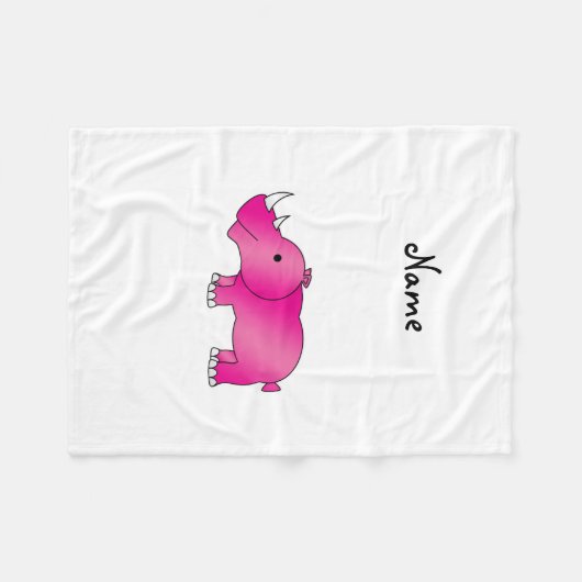 Persoonlijke benaming roze rhino fleece deken (Voorkant (Horizontaal))
