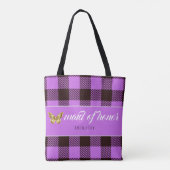 Persoonlijke benaming Tartan Maid of Honor Bridesm Tote Bag (Achterkant)