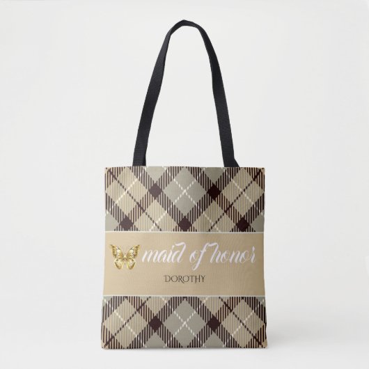 Persoonlijke benaming Tartan Maid of Honor Bridesm Tote Bag (Voorkant)