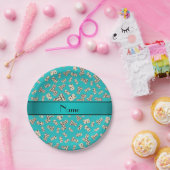 Persoonlijke benaming turquoise dominos papieren bordje (Feest)