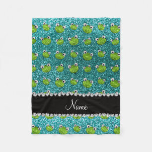 Persoonlijke benaming turquoise glitter kikkers fleece deken