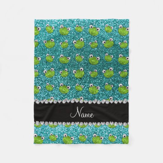 Persoonlijke benaming turquoise glitter kikkers fleece deken (Voorkant)